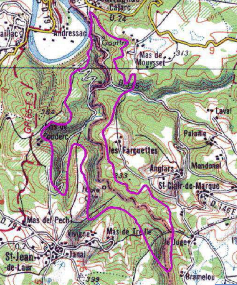 Carte des zones d'intérets écologiques de Martiel