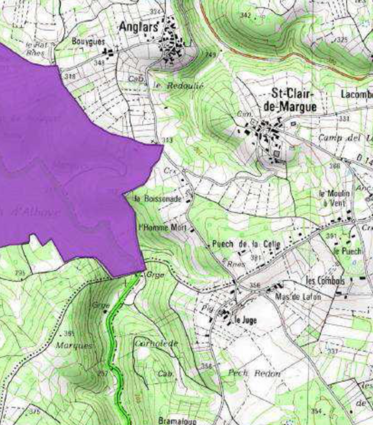 Carte des zones d'intérets écologiques de Martiel